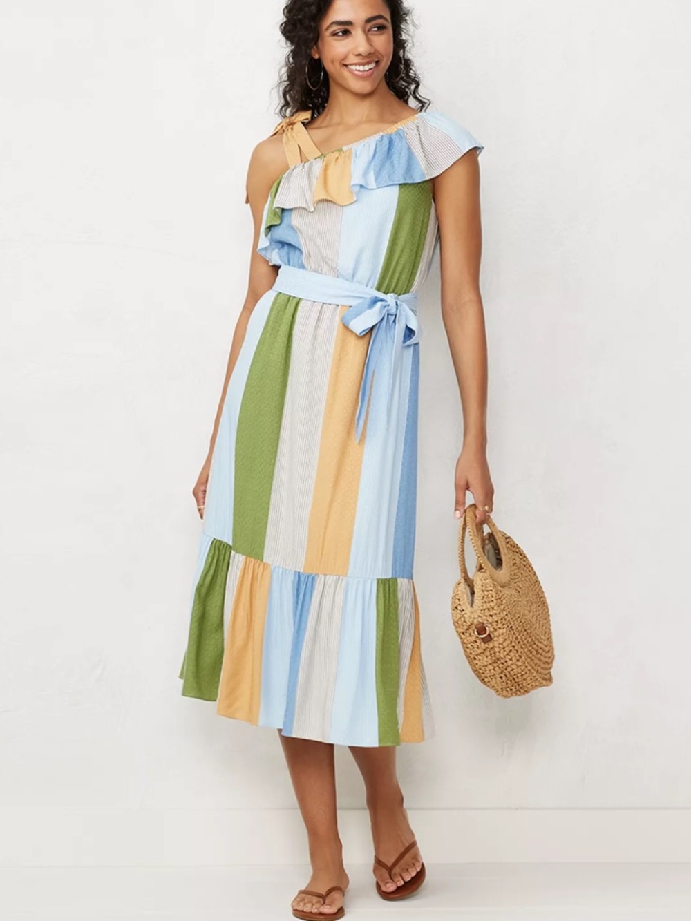 LC Lauren Conrad One Shoulder Boho Cottagecore Midi Dress